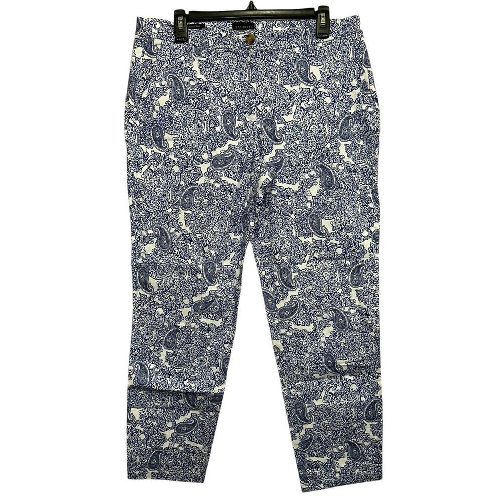 Talbots Relaxed Chino Paisley Capri Pants Size 8 Blue White Crop‎